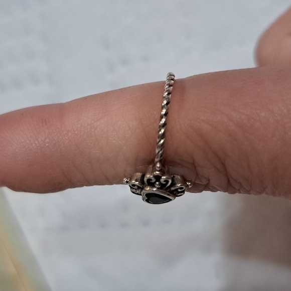 NEW 925 Sterling Heart/Cross Ring Fine Jewelry Black Stone Size 6 Boutique - Picture 7 of 11